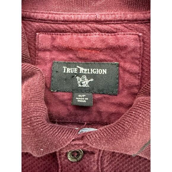 True Religion Men's Red Auburn Waffle Knit Thick Polo Shirt Size Small - Picture 2 of 5